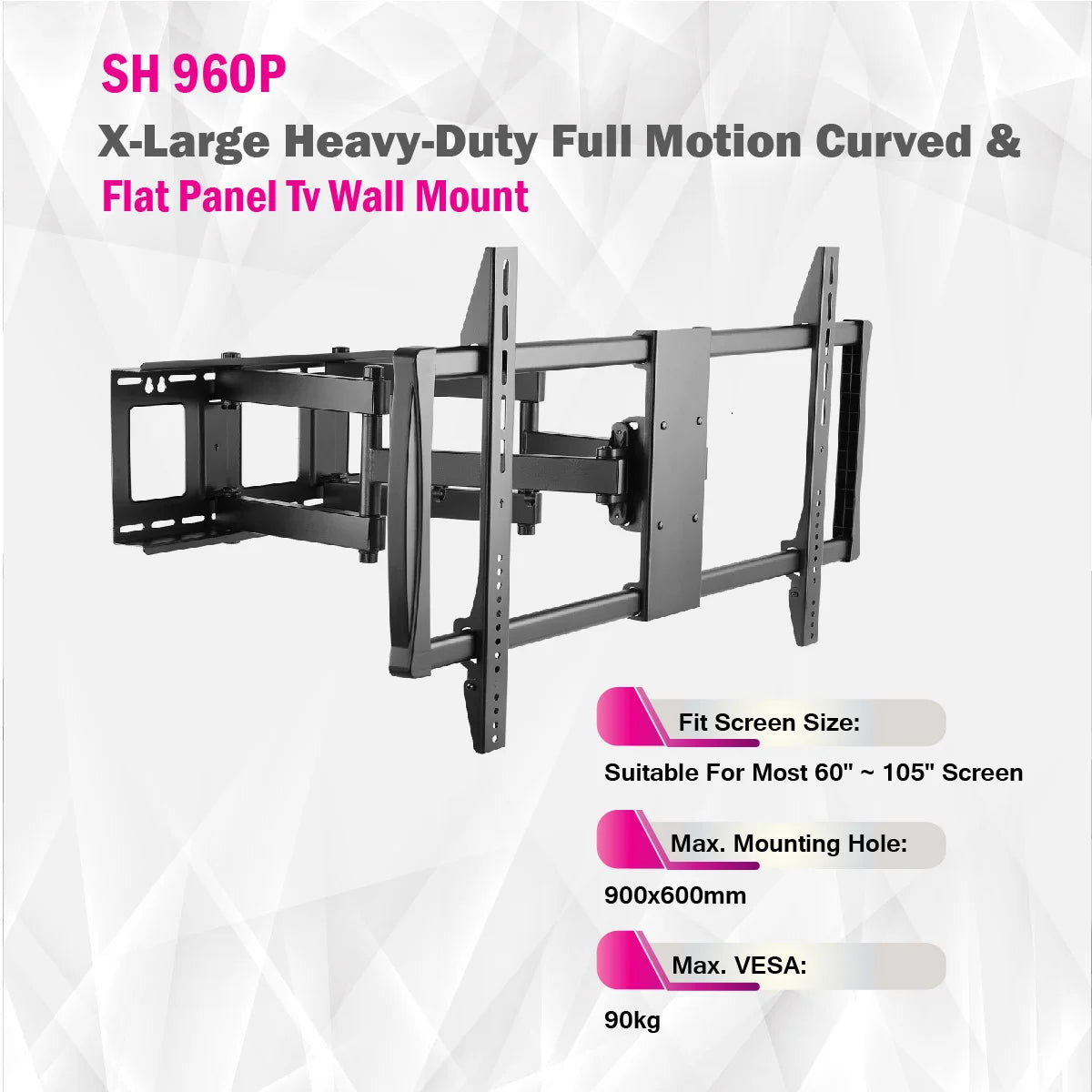 SkillTech - SH 960P - حامل تلفزيون على الحائط بلوحة مسطحة ومنحنية ومسطحة للخدمة الشاقة مقاس X-Large SkillTech - SH 960P - حامل تلفزيون على الحائط بلوحة مسطحة ومنحنية ومسطحة للخدمة الشاقة مقاس X-Large